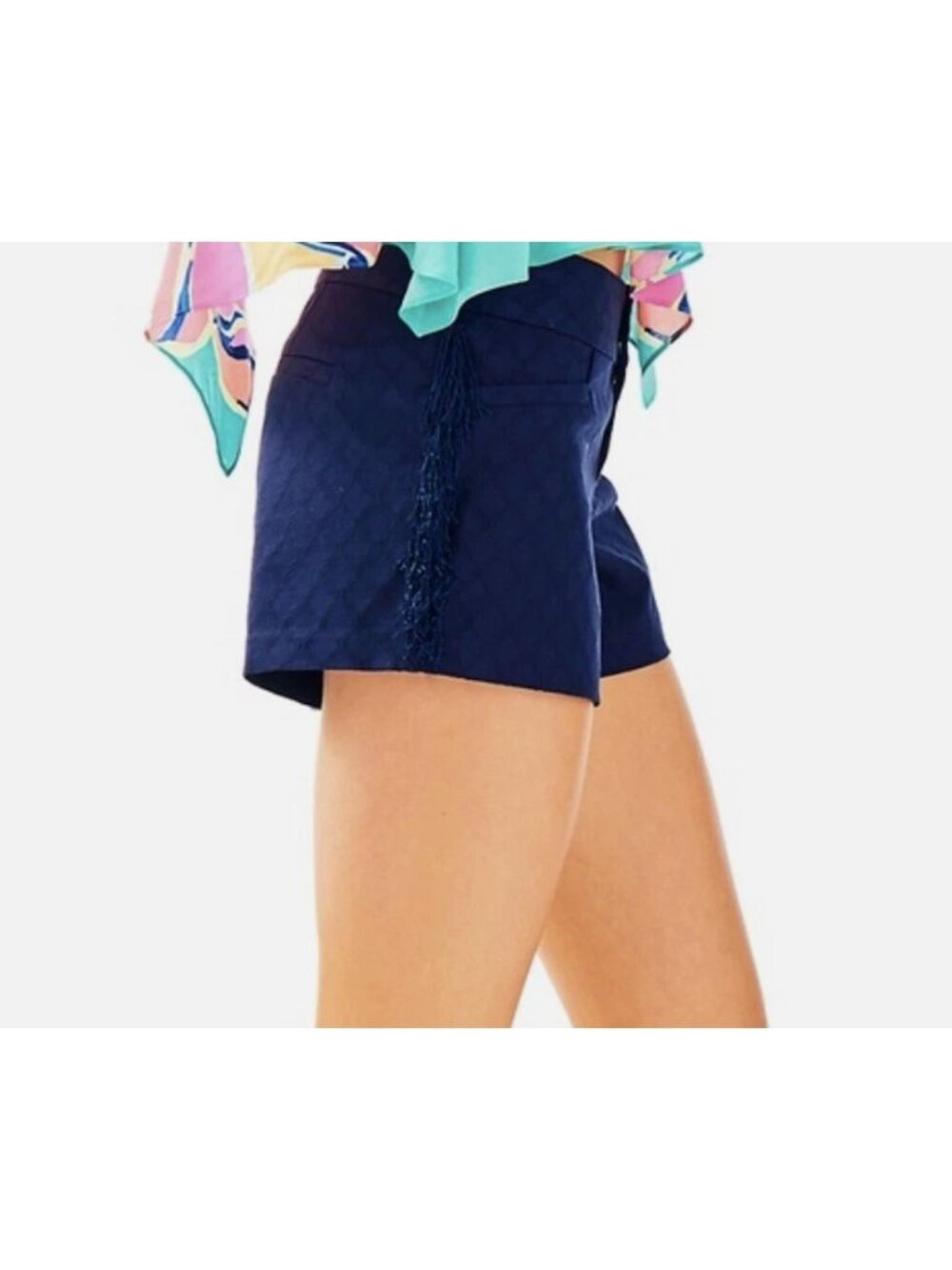 Lilly Pulitzer Ellie shorts in True Navy, structured jacquard pattern, size 6